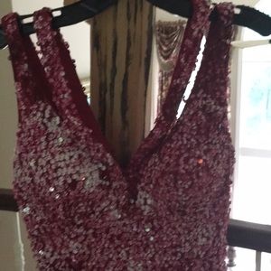 Hot pink, pink and deep burgundy dress.